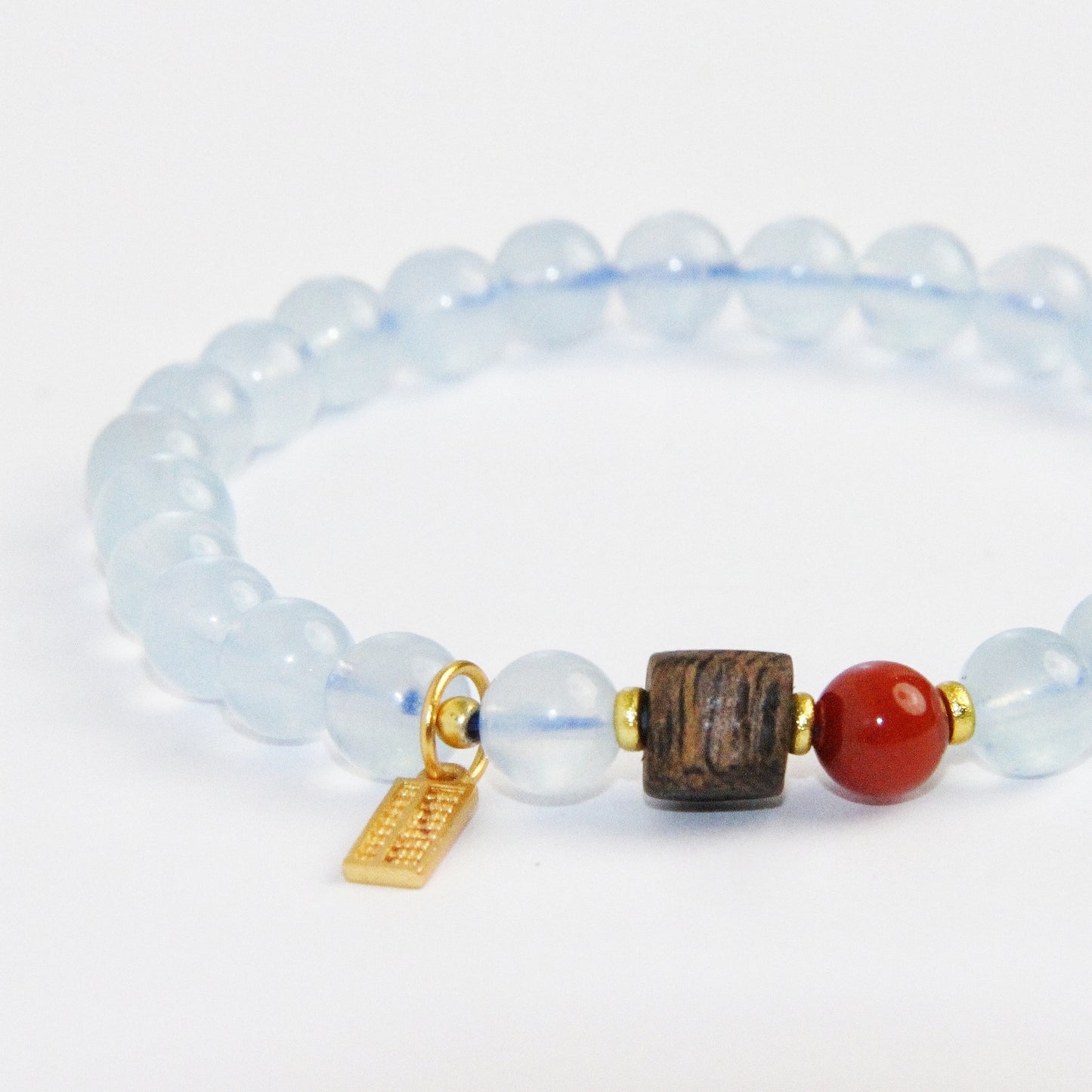 Aquamarine Bracelet With Red Agate and Wooden Beaded