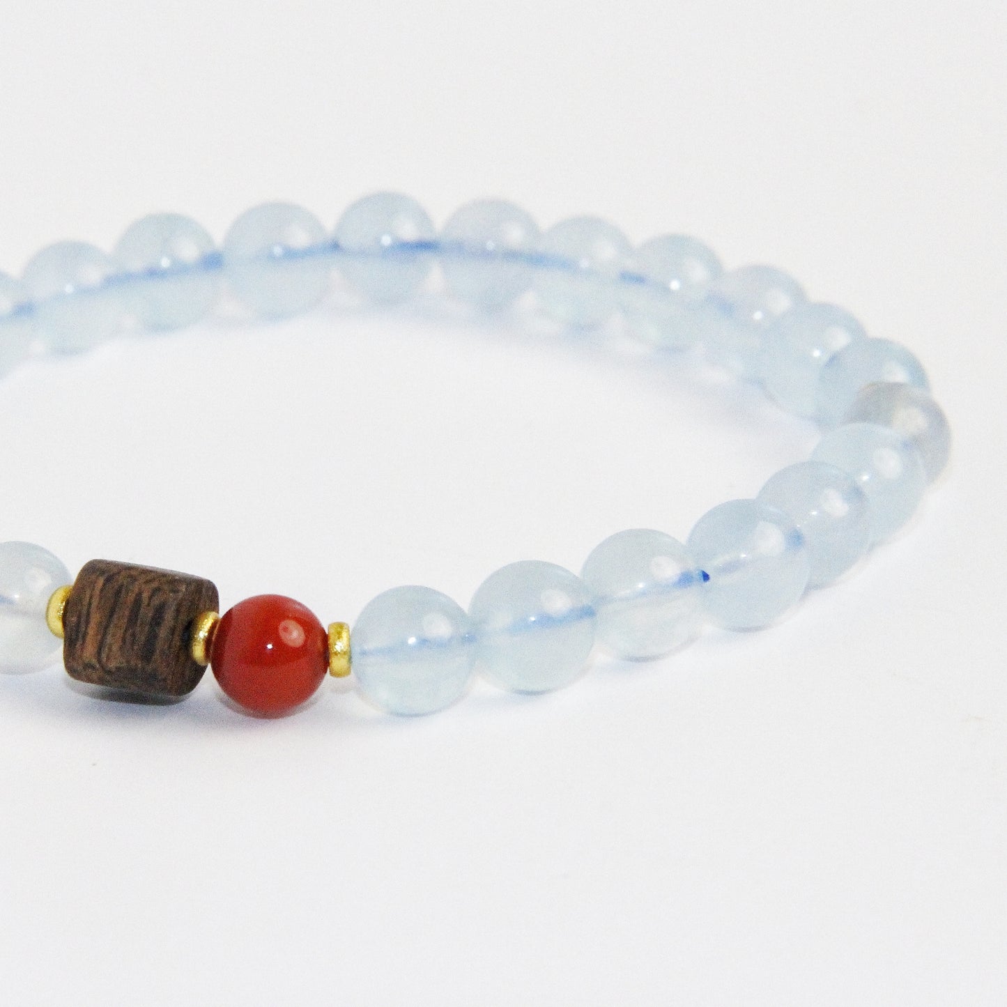 Aquamarine Bracelet With Red Agate and Wooden Beaded