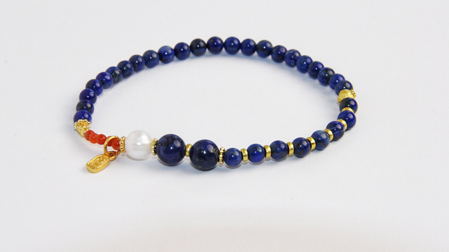 Lapis lazuli Bracelet With Red Agate Beads