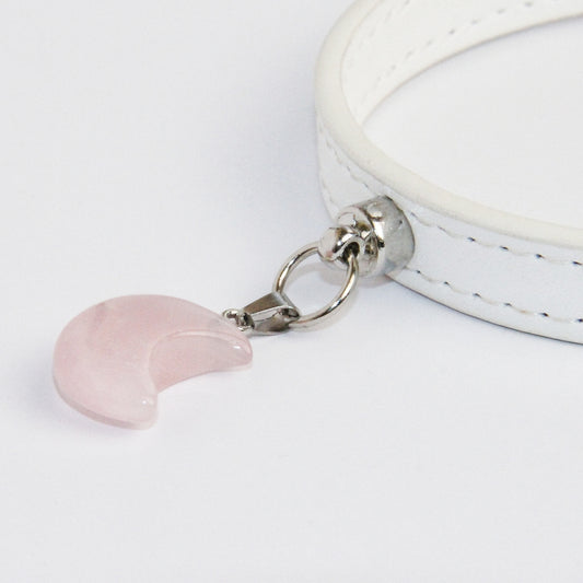 Moon Shape Rose Quartz Pendant Pet Collar