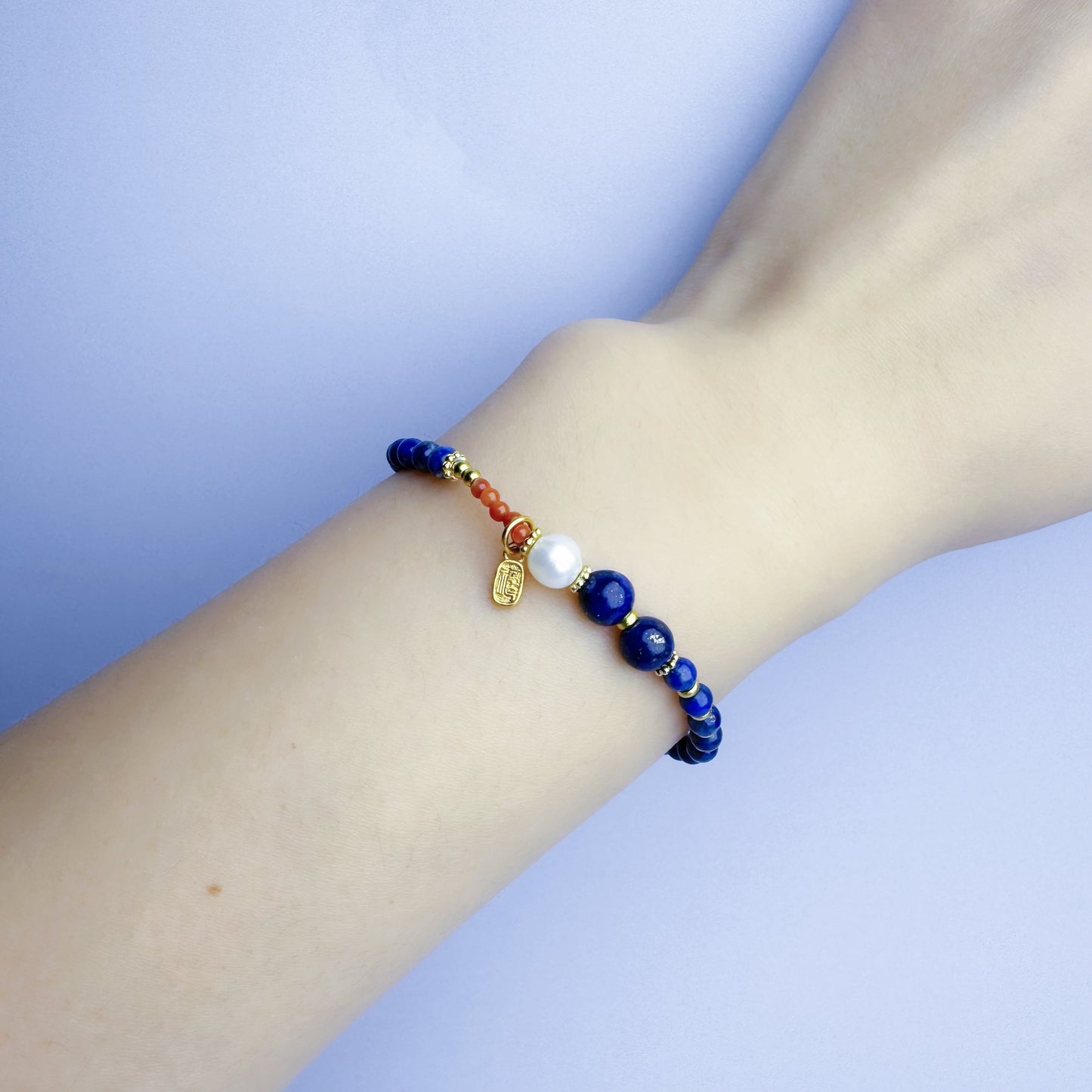 Lapis lazuli Bracelet With Red Agate Beads