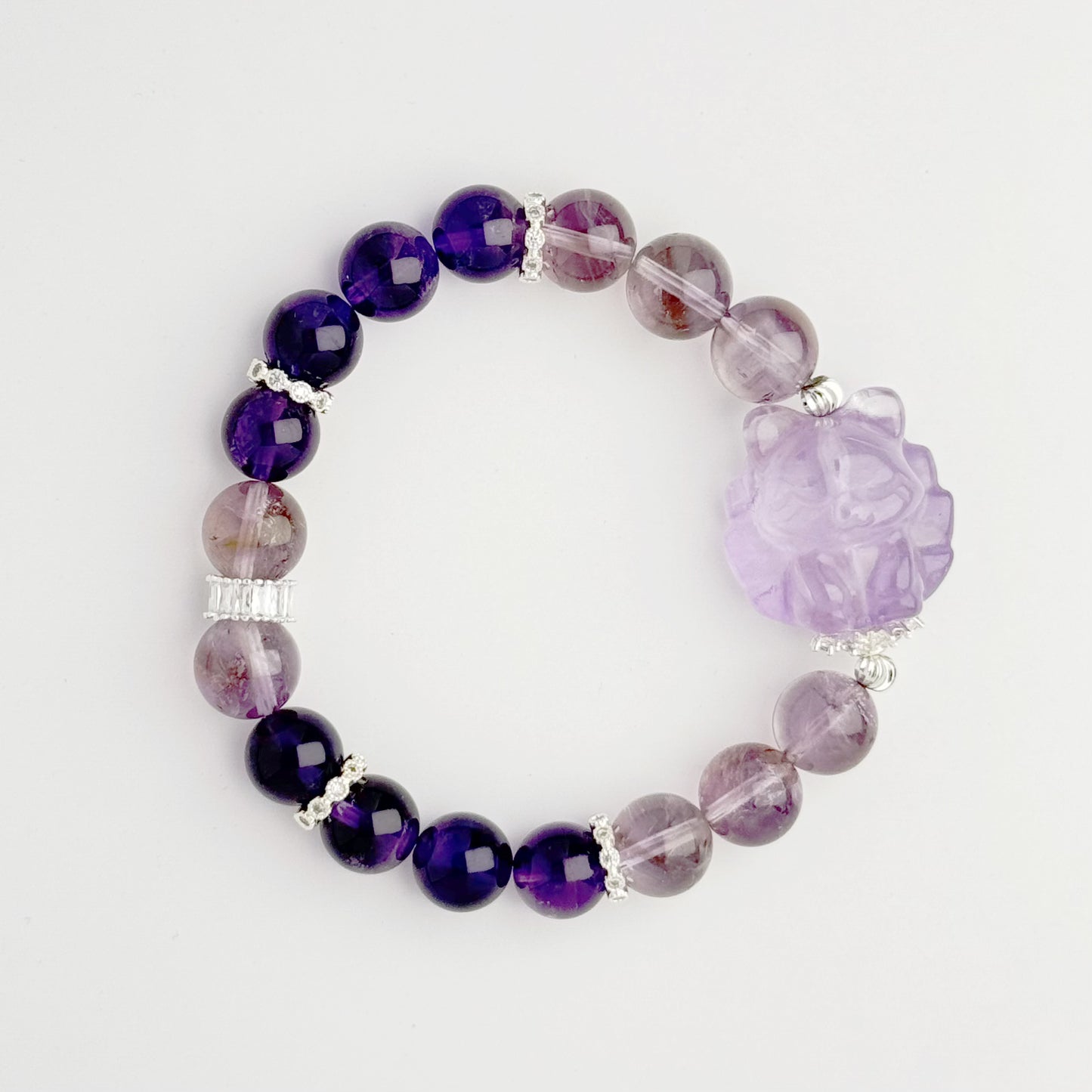 Amethyst Beaded Bracelet Fox 10mm Healing Aura Gift for her Gemstone
