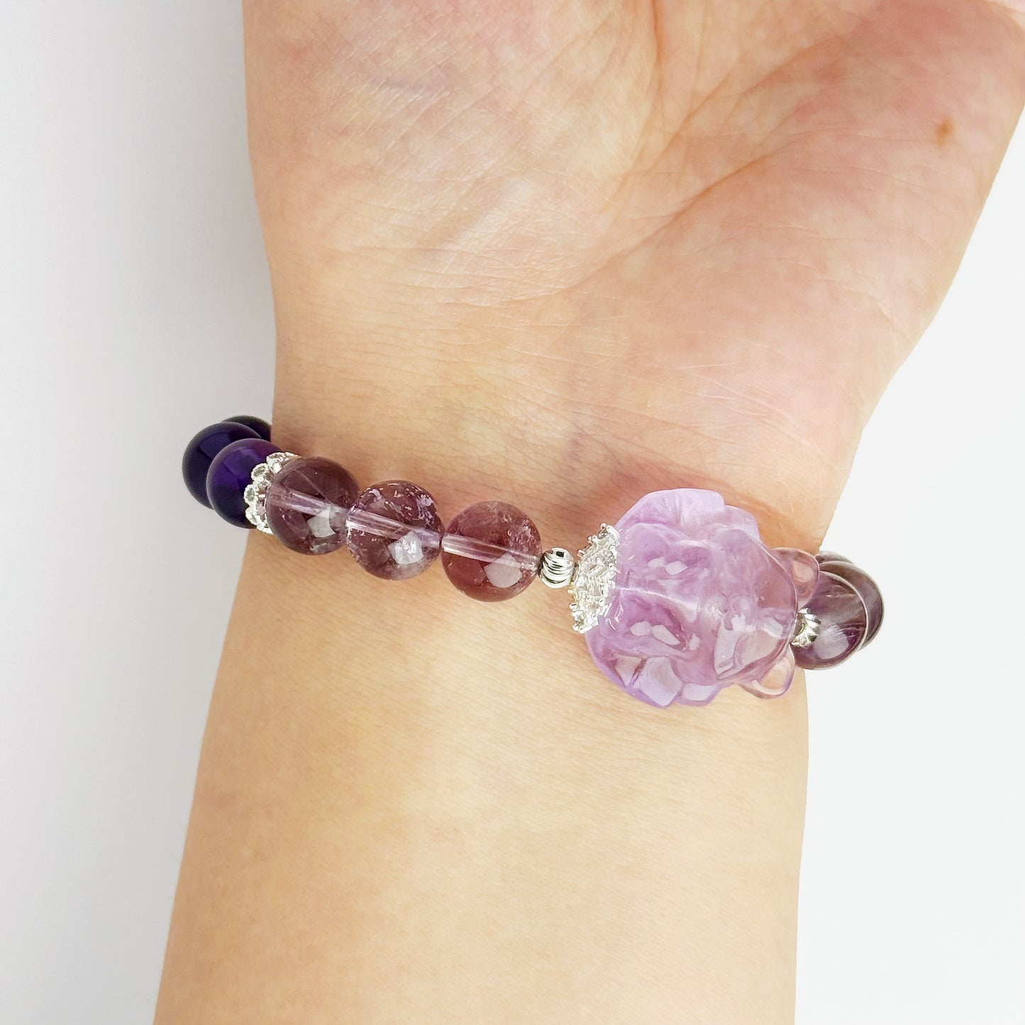 Amethyst Beaded Bracelet Fox 10mm Healing Aura Gift for her Gemstone