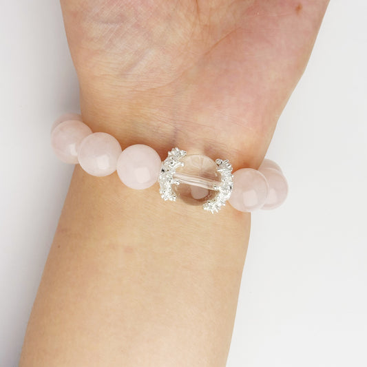 Roze Quartz Bracelet with Clear Quartz Bead