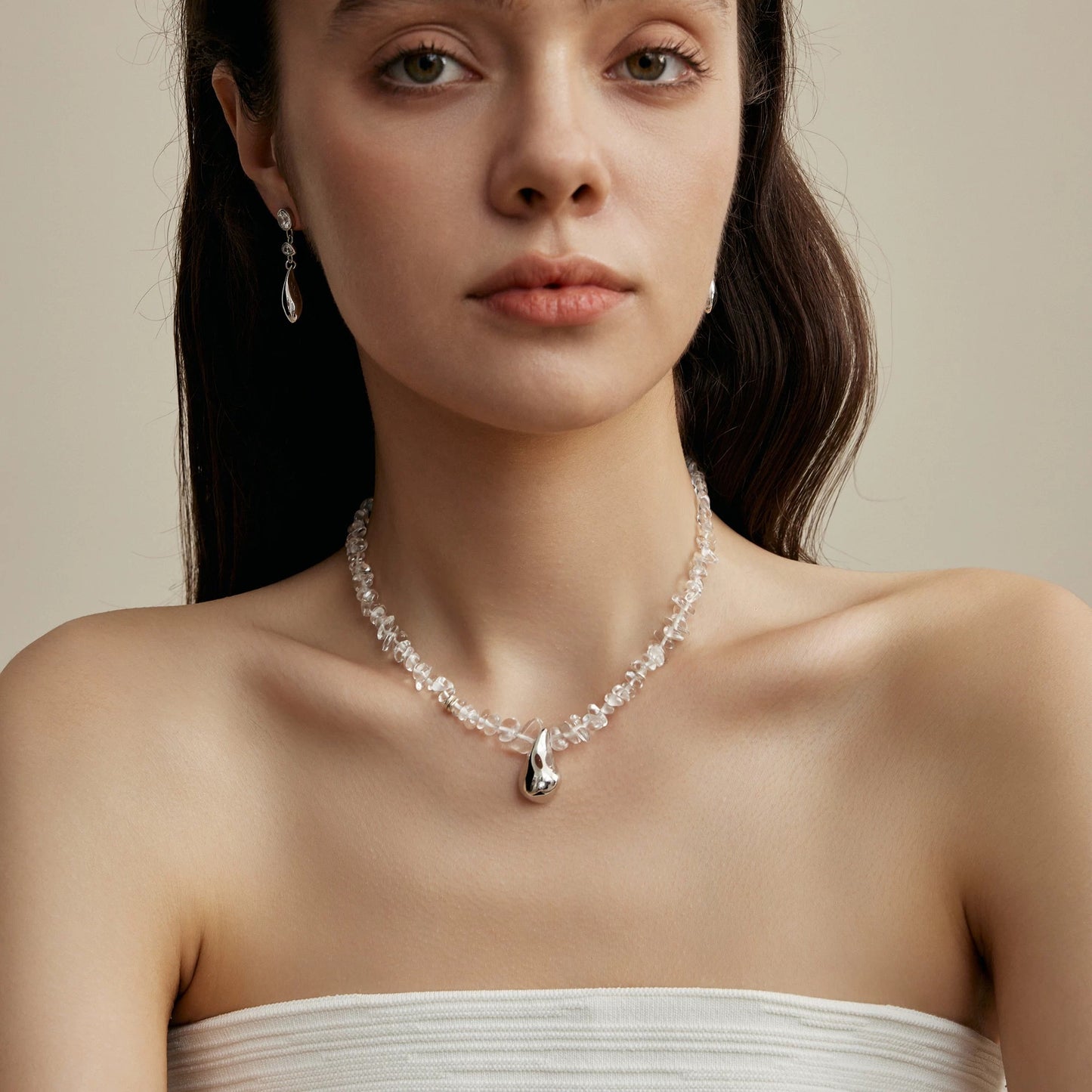 Raw White Crystal Chunky Water Drop Necklace