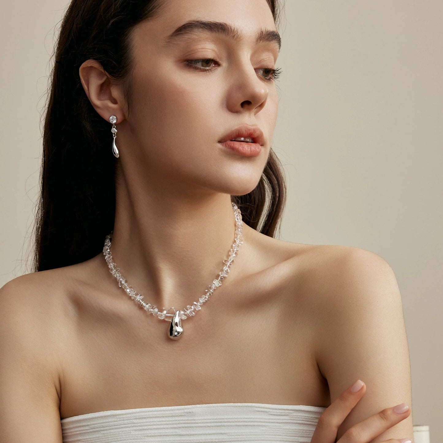 Raw White Crystal Chunky Water Drop Necklace