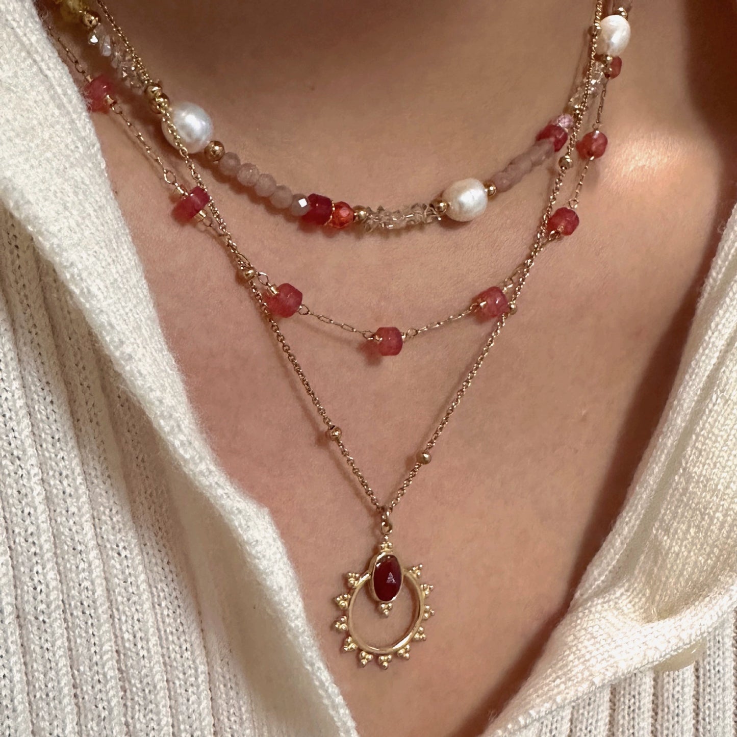 14K Red Agate Layering Necklace