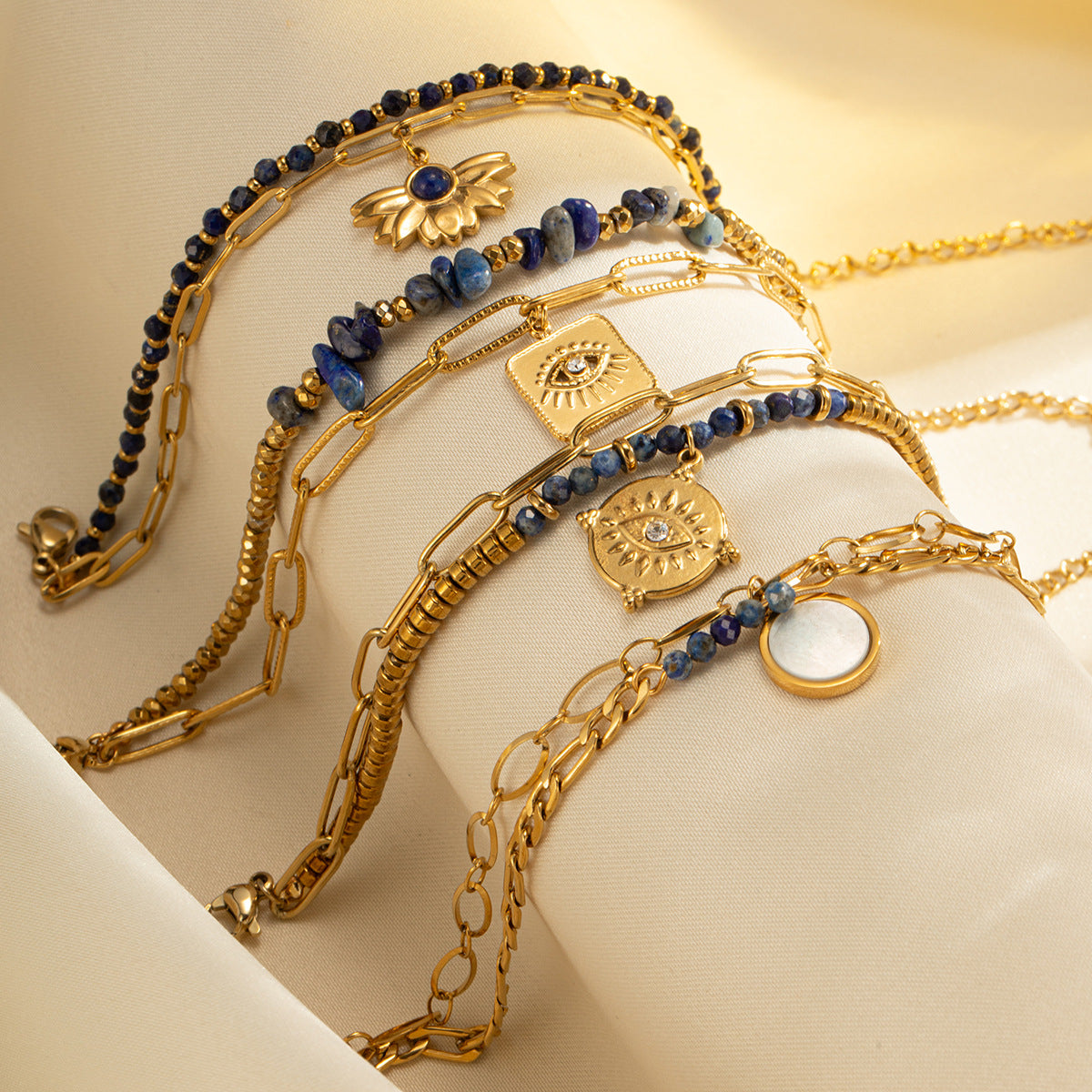 Bohemian Lapis Lazuli Beaded Double Layer Bracelet 14K gift for her