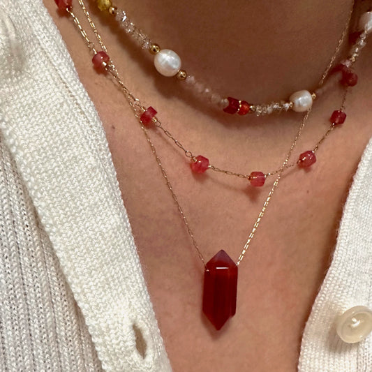 14K Red Agate Layering Necklace