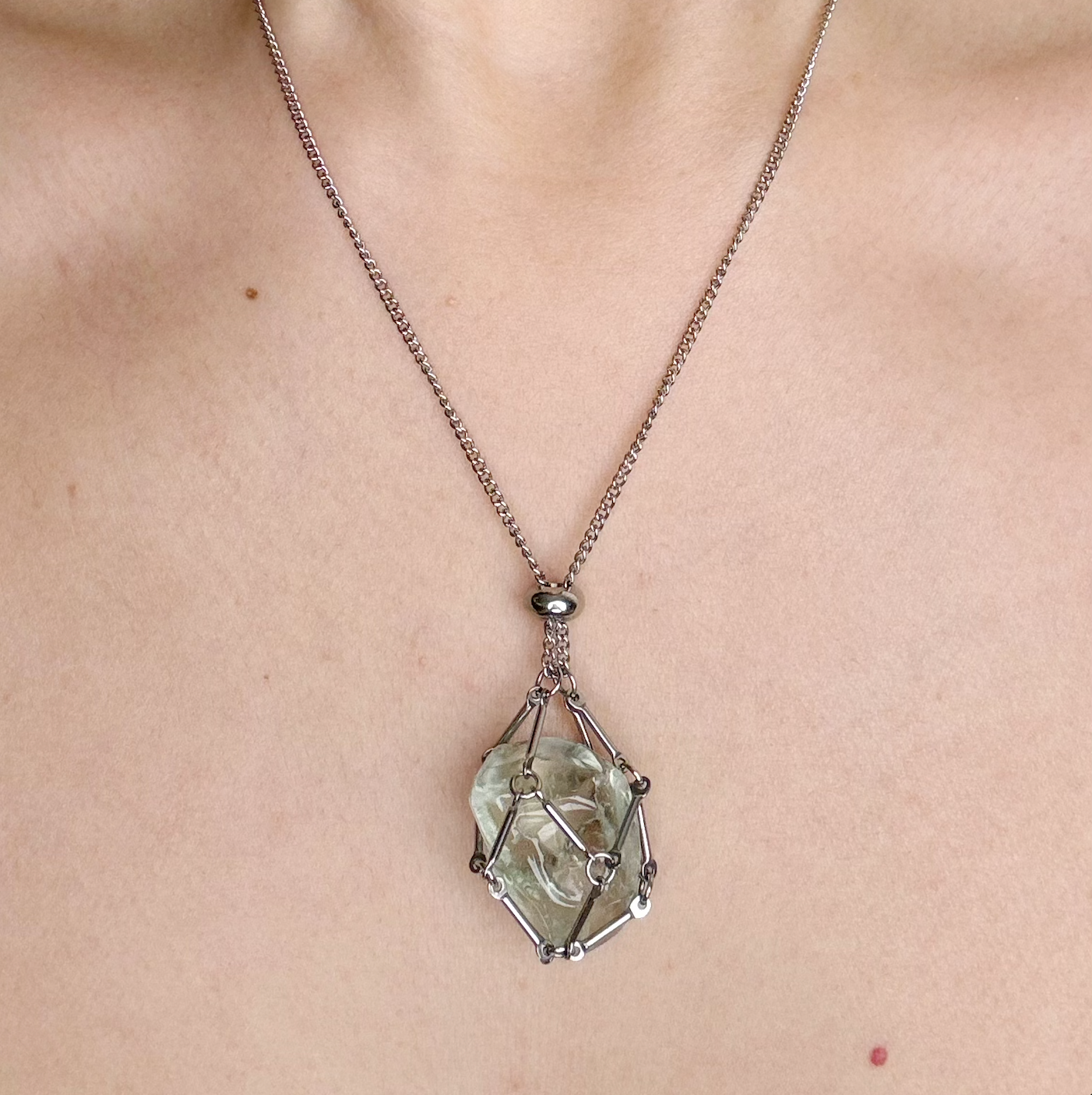 Mesh Bag Crystal Pendant Necklace
