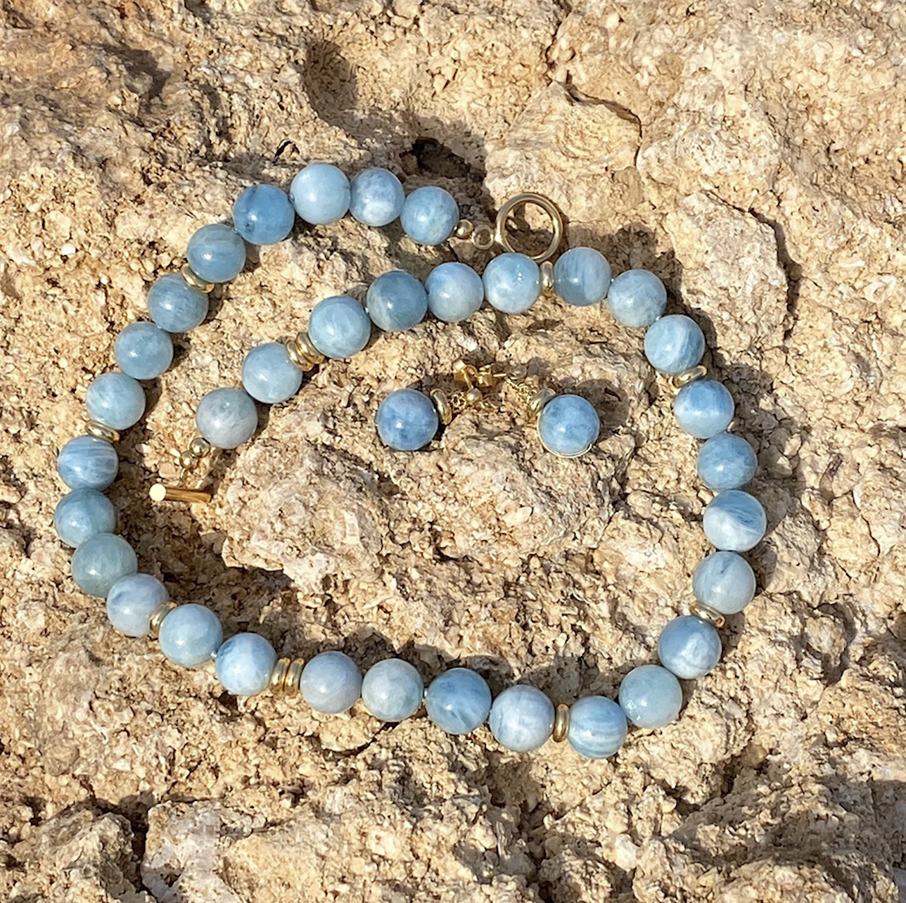Blue Peruvian Opal Necklace 18K Anniversary Gift For Her Summer Necklace