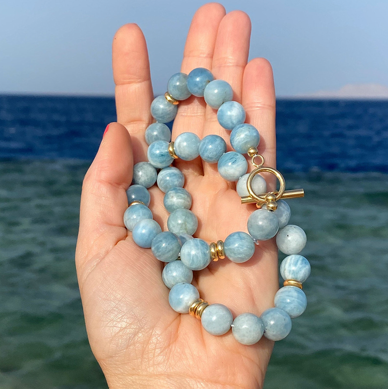 Blue Peruvian Opal Necklace 18K Anniversary Gift For Her Summer Necklace