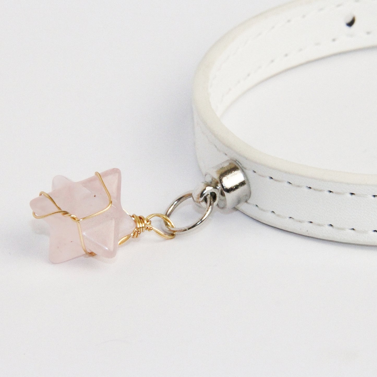 Personalized Gemstone Collar Charms for Dogs Pet Gift Hexagram Rose Quartz Pendant