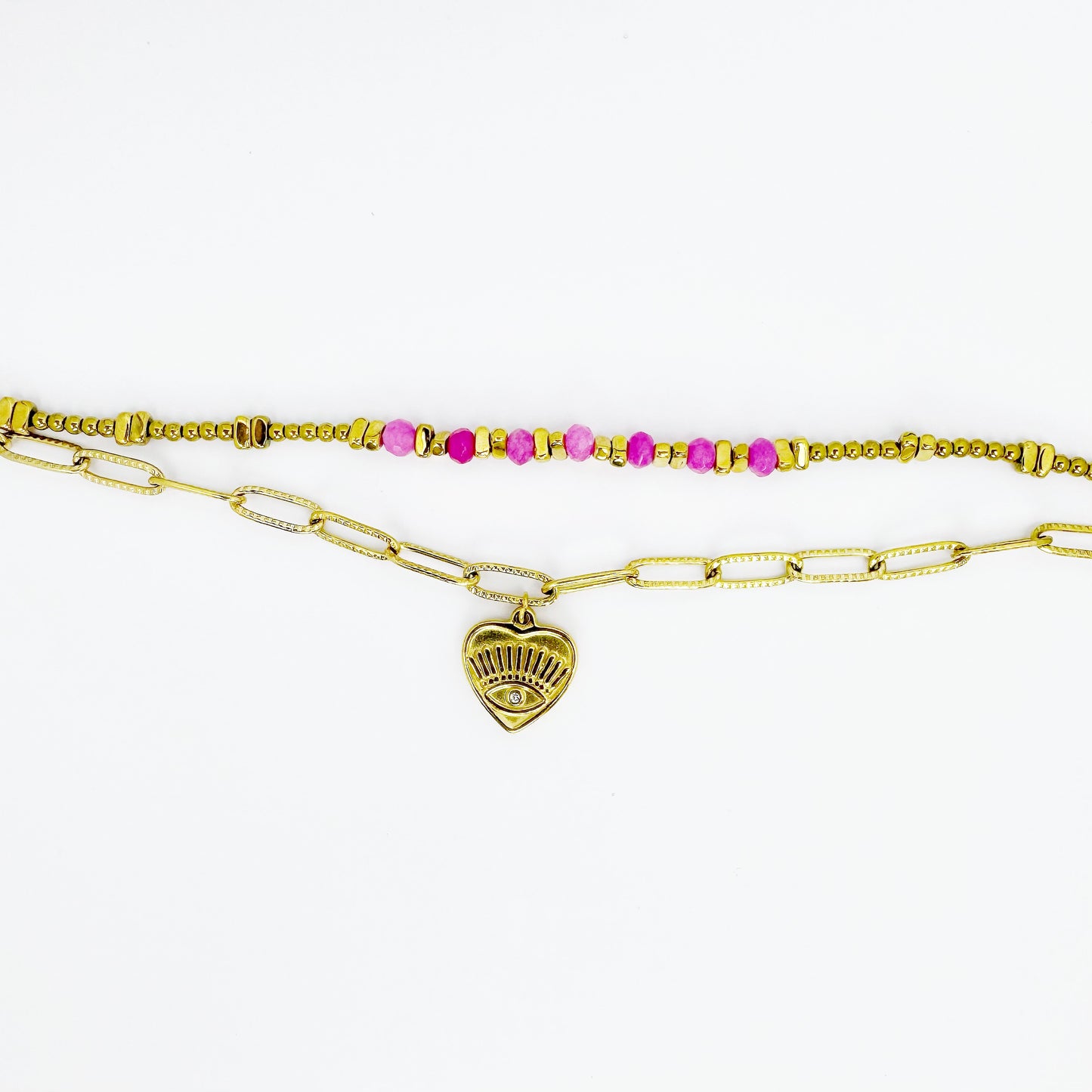 Bohemian Natural Stone Beaded Devil Eye Bracelet 14K