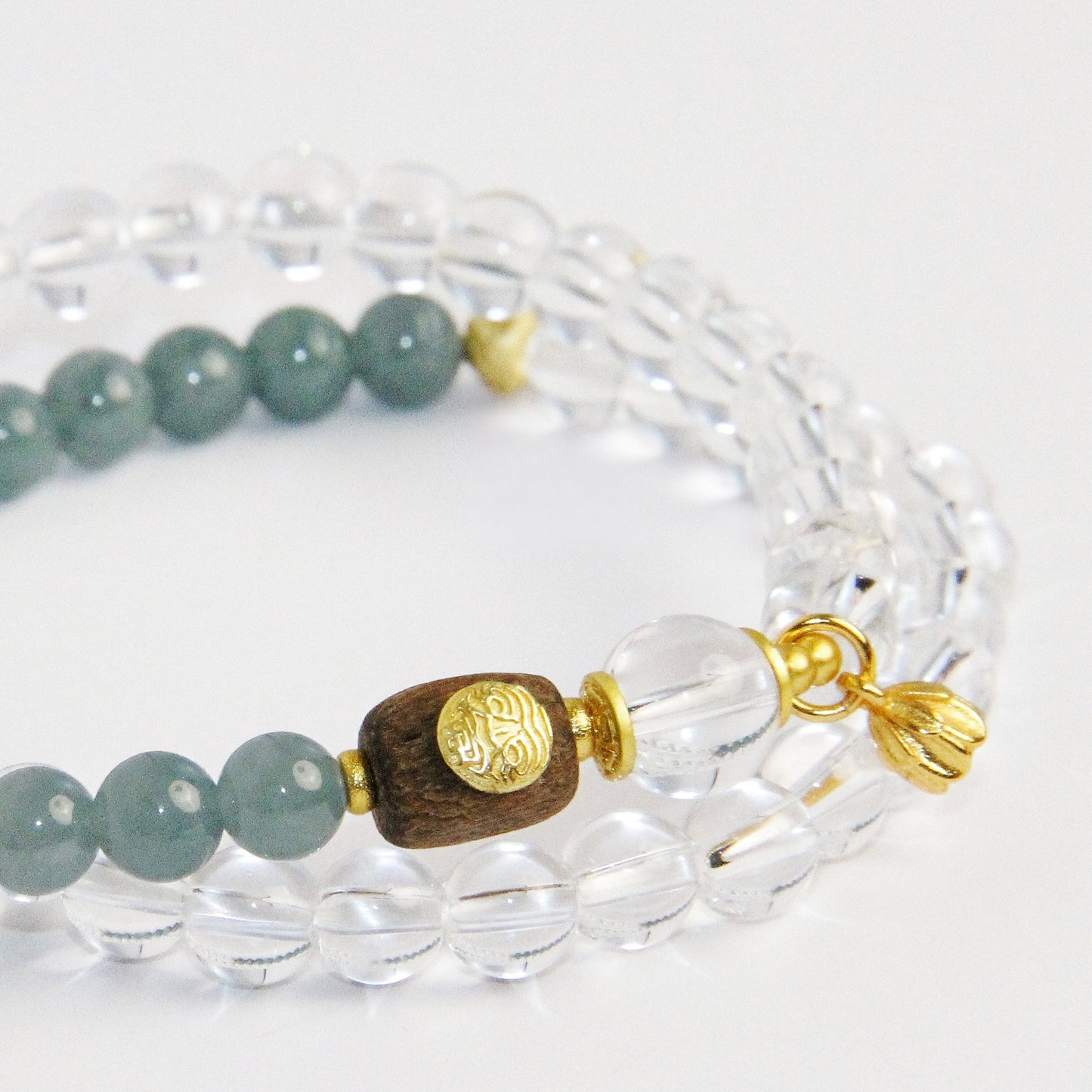White Crystal Bracelet With Blue Water Jade Beads