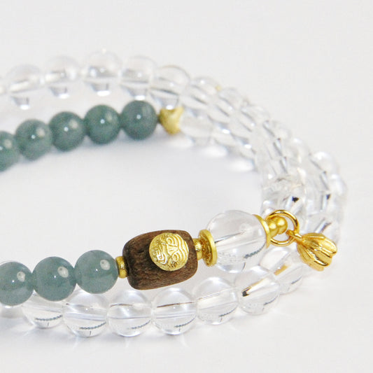 White Crystal Bracelet With Blue Water Jade Beads