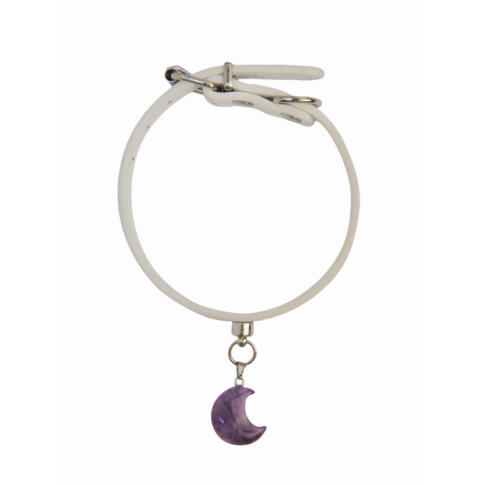 Personalized Gemstone Collar Charm for Dogs Pet Gift Moon Shape Amethyst Pendant Pet Collar