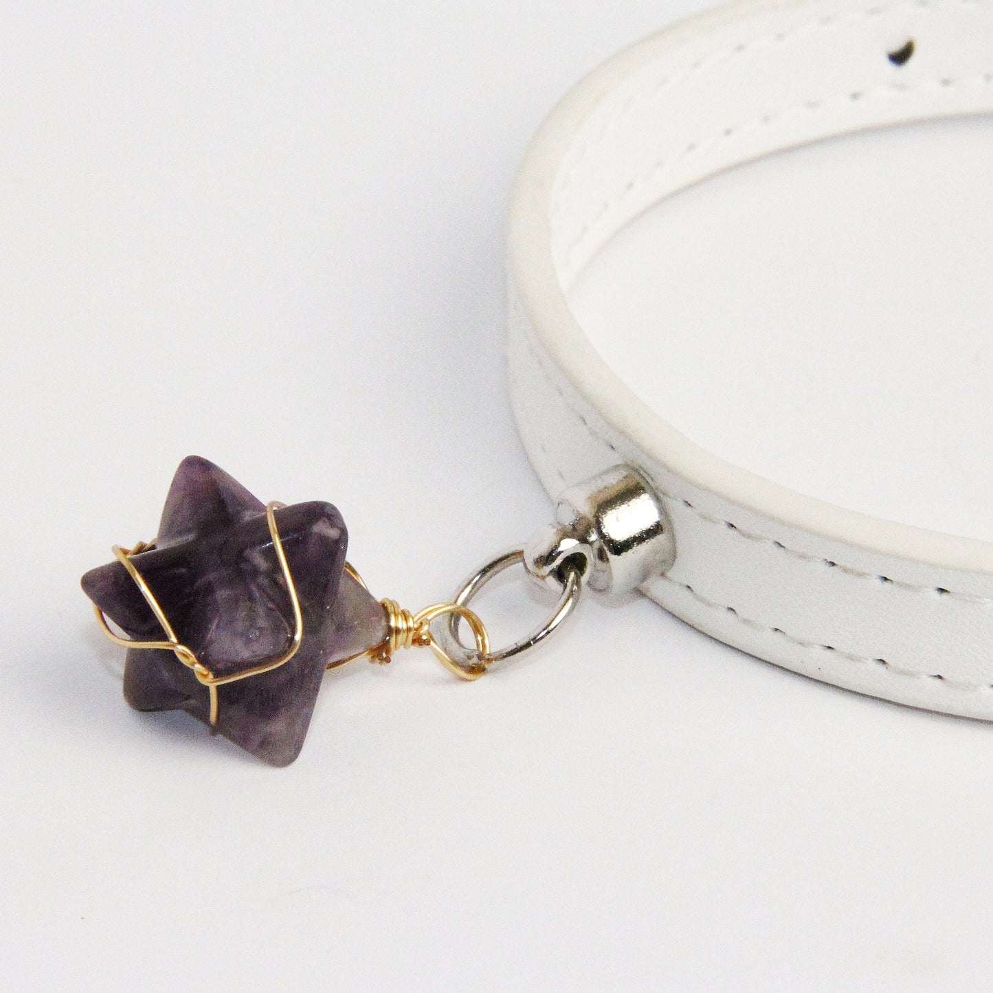 Personalized Gemstone Collar Charms for Dogs Pet Gift Hexagram Amethyst Crystal Pendant