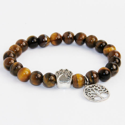 Tiger Eye Bracelet With Paw And Life-tree Bead