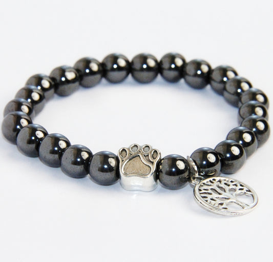 Black Obsidian  Bracelet With Paw And Life-tree Bead