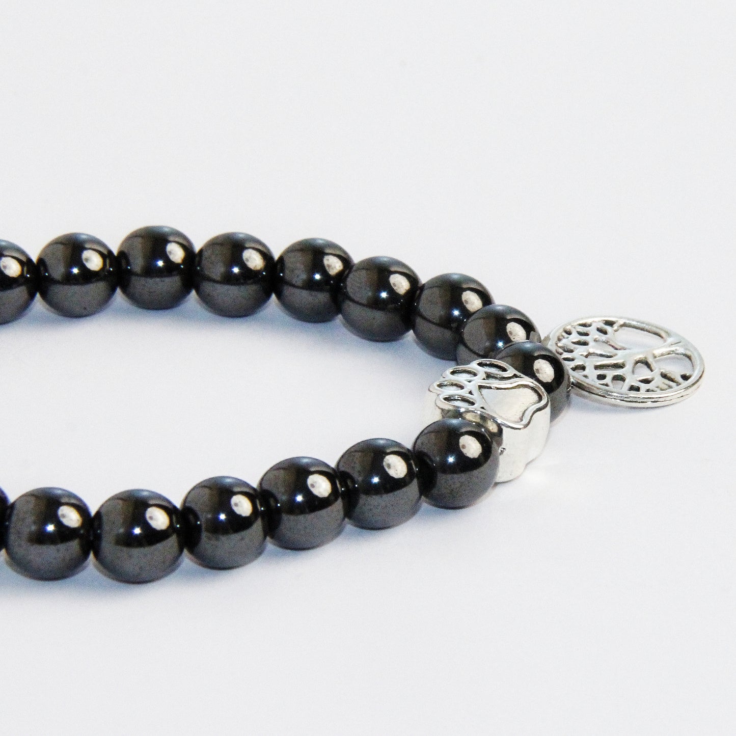 Black Obsidian  Bracelet With Paw And Life-tree Bead