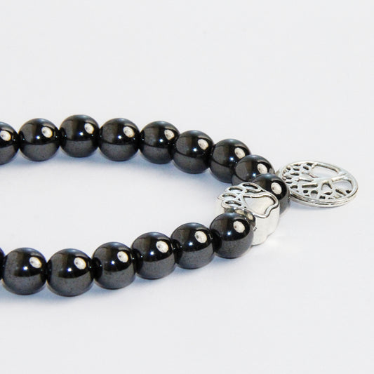 Black Obsidian  Bracelet With Paw And Life-tree Bead