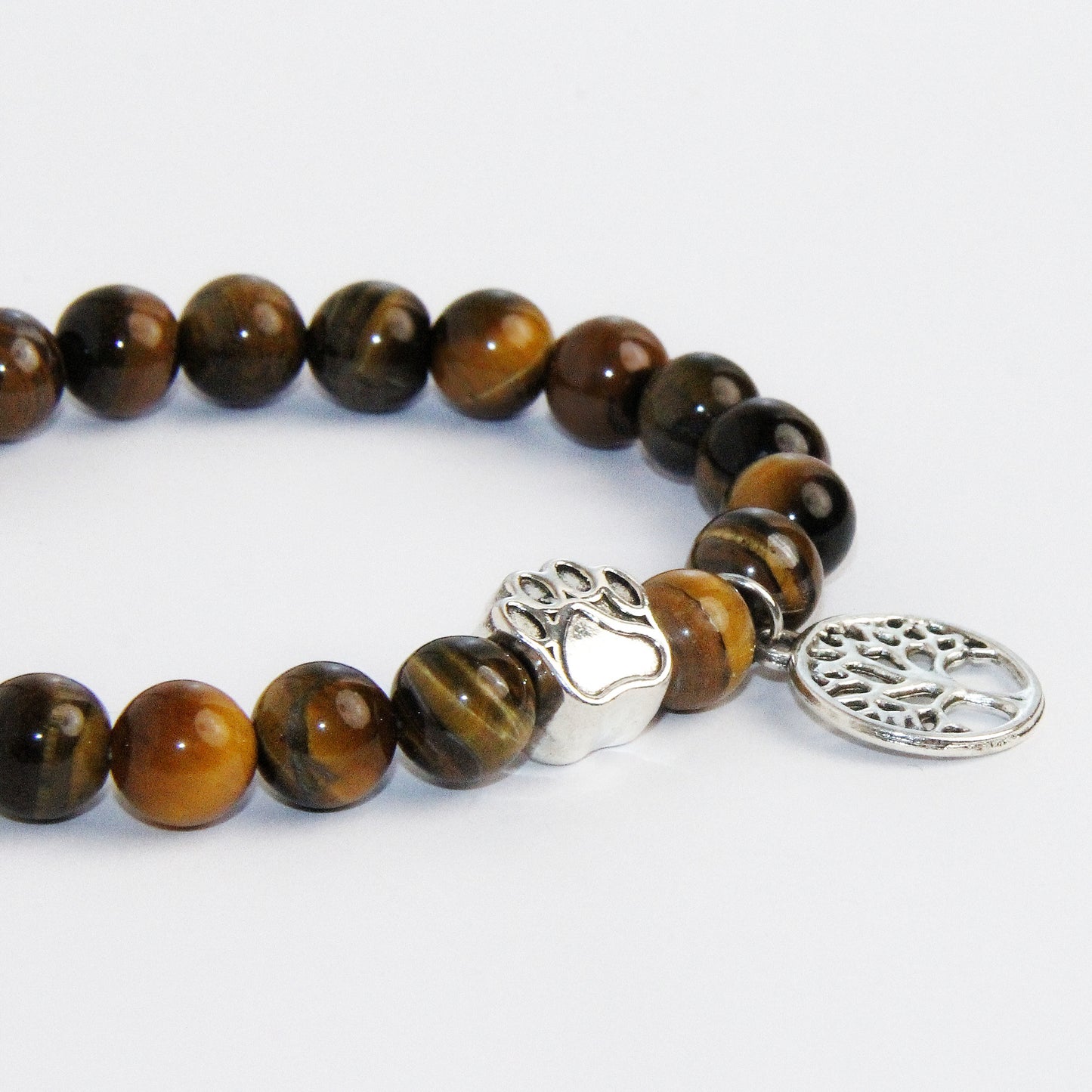 Tiger Eye Bracelet With Paw And Life-tree Bead