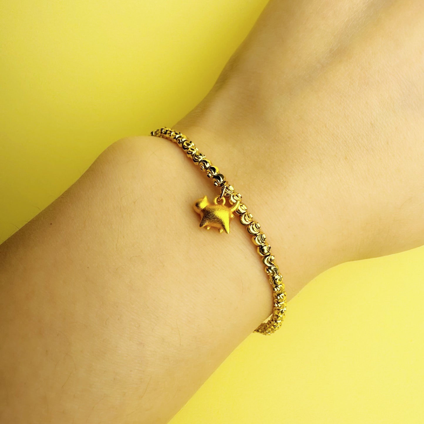 Gold Plated Bracelet With Cat Pendant