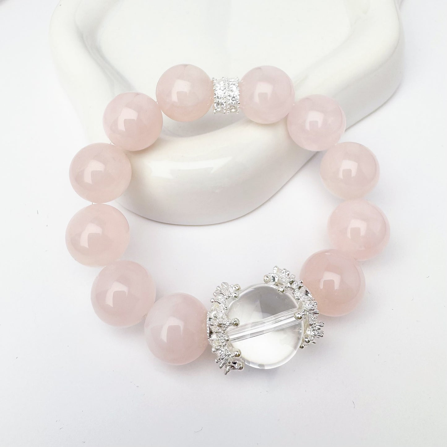 Roze Quartz Bracelet with Clear Quartz Bead