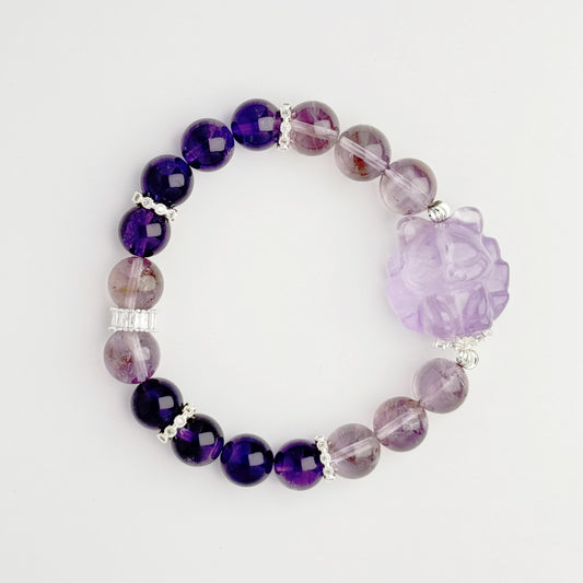 Amethyst Beaded Bracelet Fox 10mm Healing Aura Gift for her Gemstone