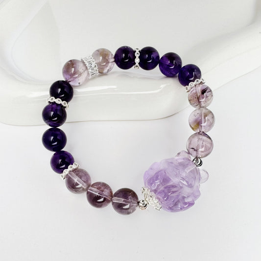 Amethyst Beaded Bracelet Fox 10mm Healing Aura Gift for her Gemstone