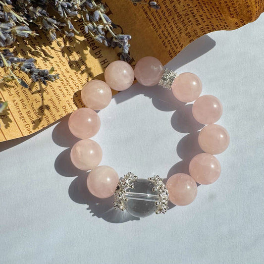 Roze Quartz Bracelet with Clear Quartz Bead