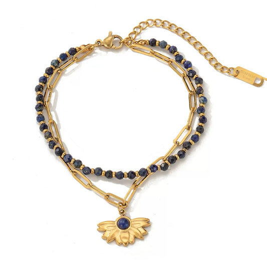 Bohemian Lapis Lazuli Beaded Double Layer Bracelet 14K gift for her