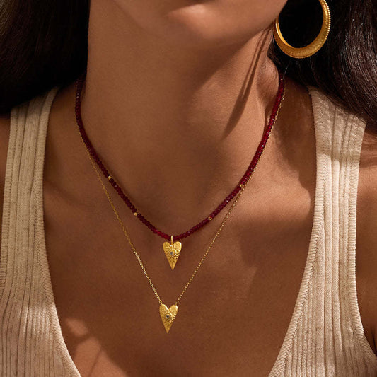 18K Hamsa Love Pendant Red Agate Necklace