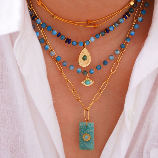 Lapis Lazuli Turquoise 14k Gold Necklace