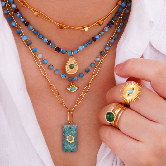Lapis Lazuli Turquoise 14k Gold Necklace